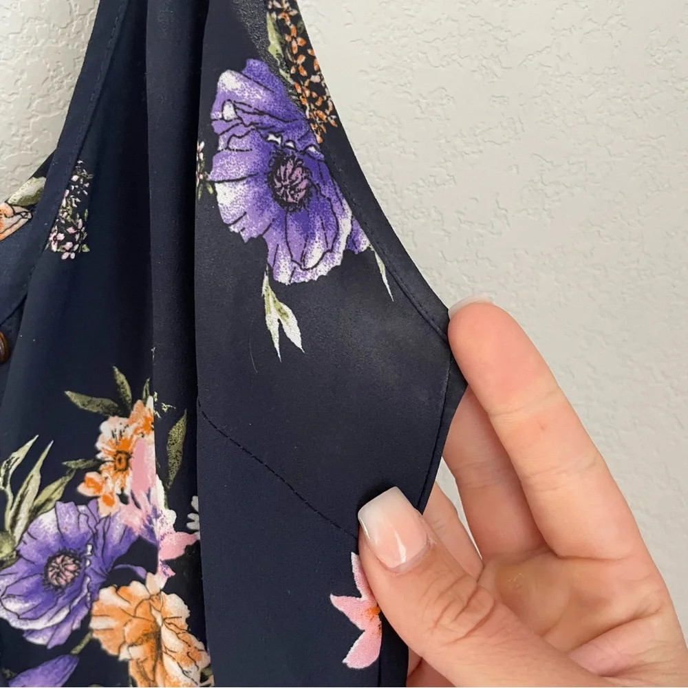 Xhilaration Black Floral Midi Dress XS Purple Blue Spaghetti Strap Boho Summer